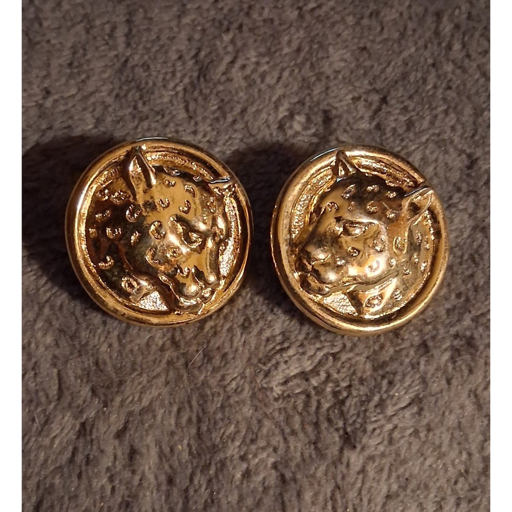 Avon Vintage Cheetah Clip-on Earrings Gold Tone Round Jewelry‎ - Picture 5 of 5